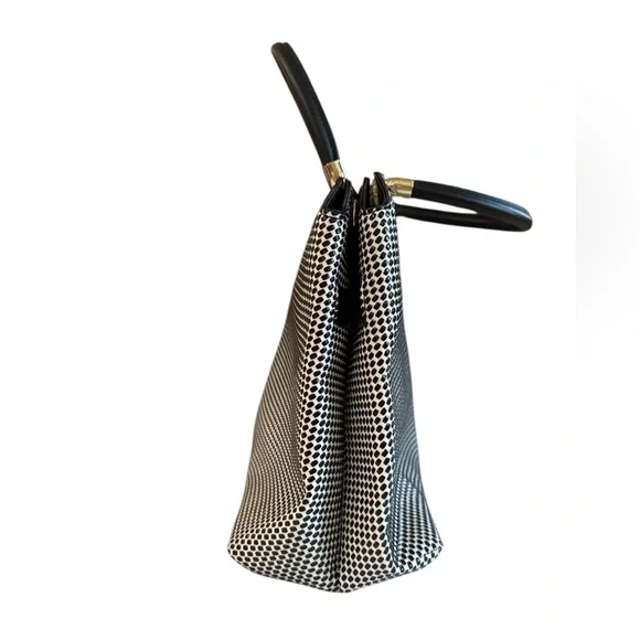 Gianni Bini Black & White Geometric Dot Structured Satchel with Gold Hardware - Picture 4 of 12